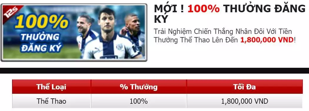 Khuyến Mãi 12BET – Thưởng 100% Khi Đăng Ký Thành Viên Mới Tại 12Thể Thao