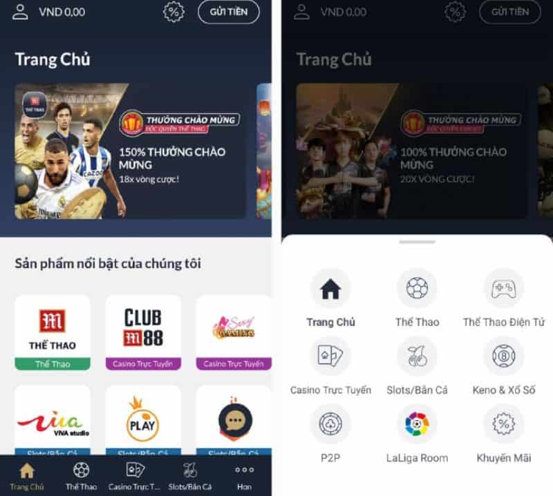 giao diện app M88